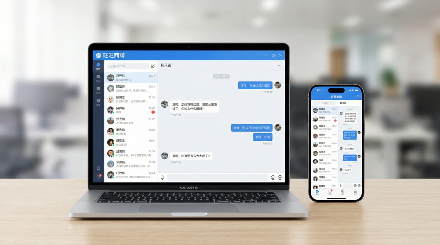 旺旺商聊官网产品界面截图 - 电脑端与手机端